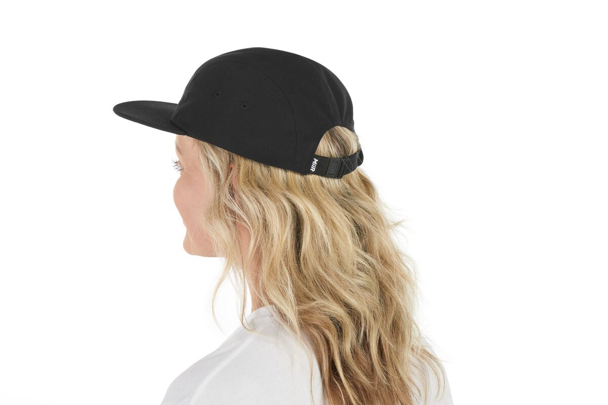 recycled-poly-flat-brim-5-panel-hat-m1 WebPDP-HAT003002_Recycled_Poly_Flat_Brim_5Panel_Hat_Black_Studio_Harper_Studios_0723_Side_2__HAT003002OS.jpg